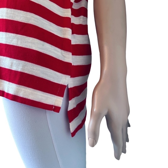 Nicole Miller Stripe Tee t-shirt Tank Top Red V-Neck Short Sleeve Hi Low NWOT - Picture 7 of 15